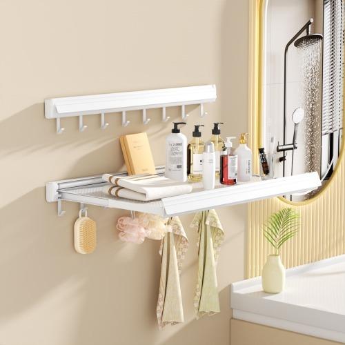 오라플 무타공 욕실선반 접었다폈다 일자선반 화장실 샤워실 접착식