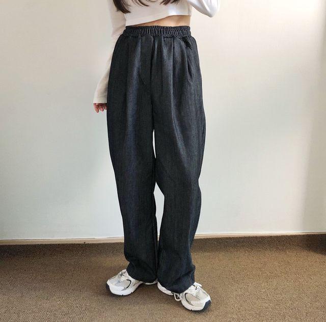 [~70% 할인쿠폰] [남녀공용/커플팬츠/데님와이드/생지] 투턱 와이드 통밴딩 데님 팬츠 M,L,XL_클로드모어