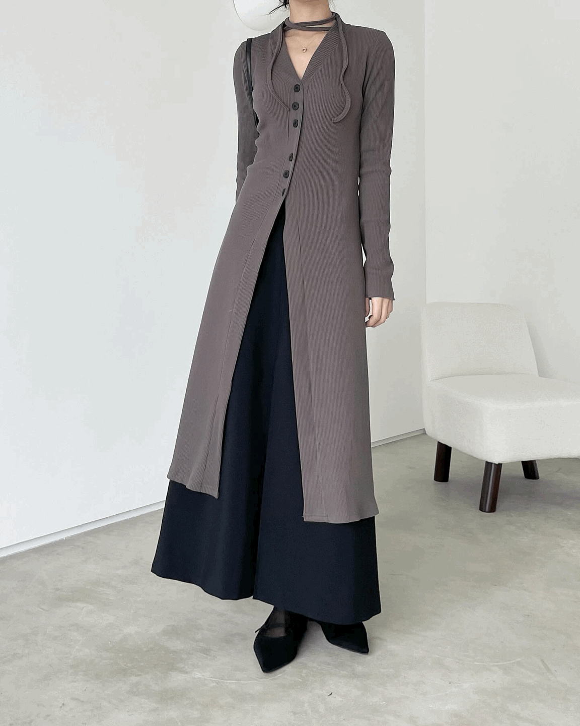 딜릿 초커 슬릿 롱 가디건 [2co]