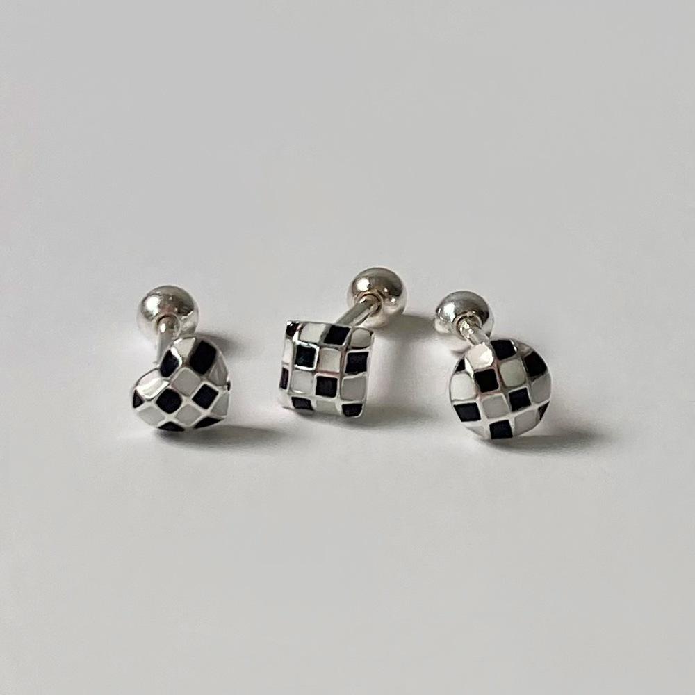 [실버925] 체커보드 패턴 피어싱 (3type)