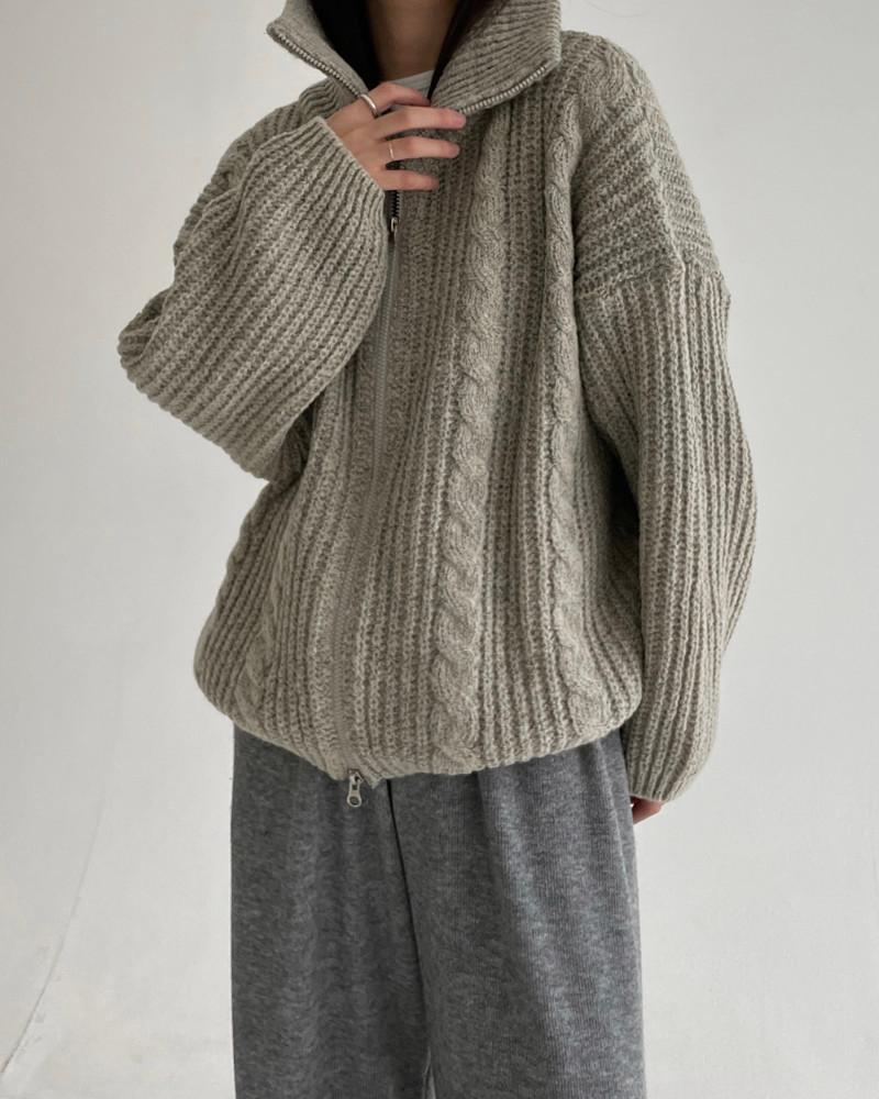 꽈배기 투웨이 니트 집업