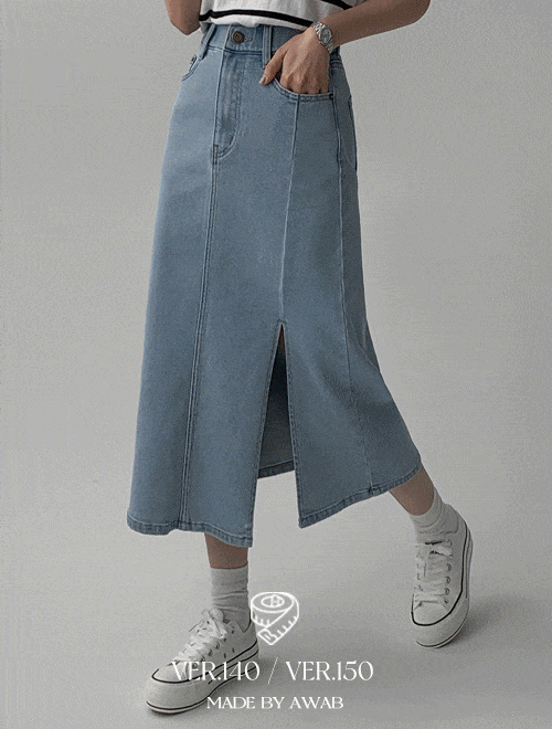 [140.150ver] (예쁘진)디어데님트임롱스커트 -키작녀/기장선택/3color/3size