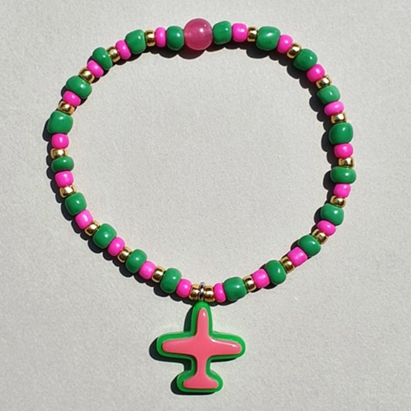 핑크 그린 비행기 비즈 팔찌