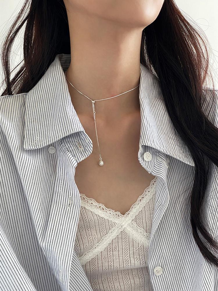 실버925 담수진주 드롭 목걸이