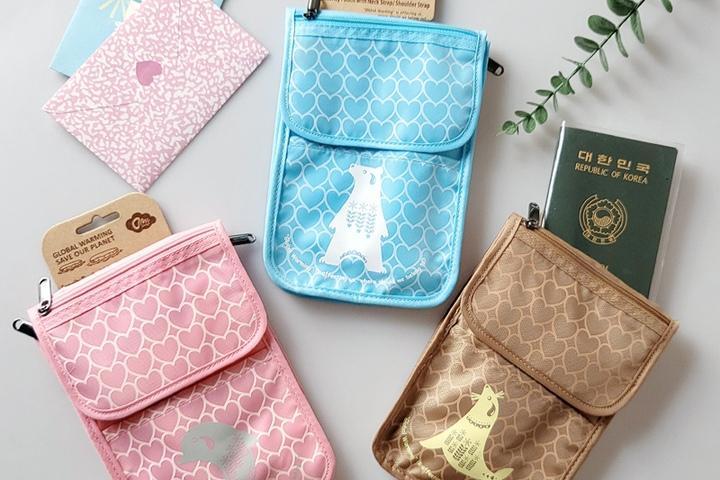 여행용 목걸이 타입 여권지갑 3color