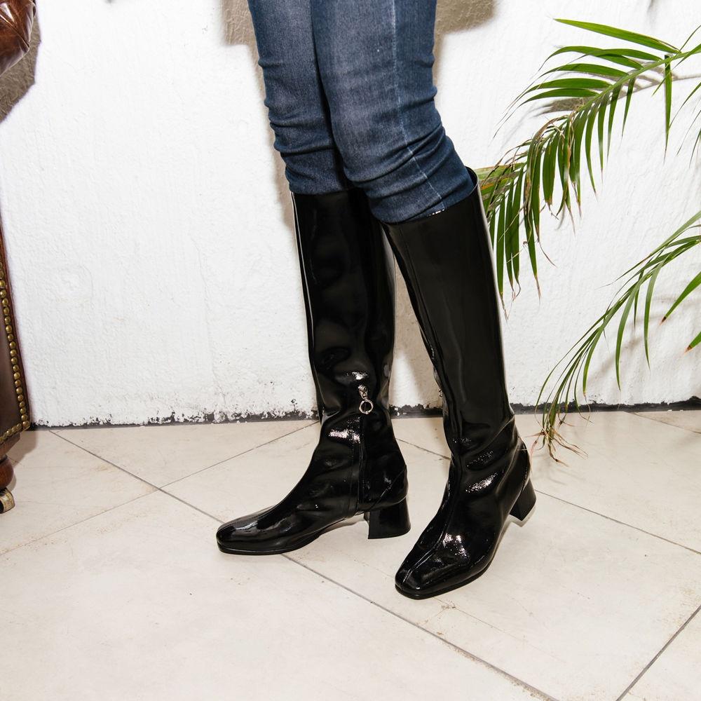 cow patent black-love forever long boots