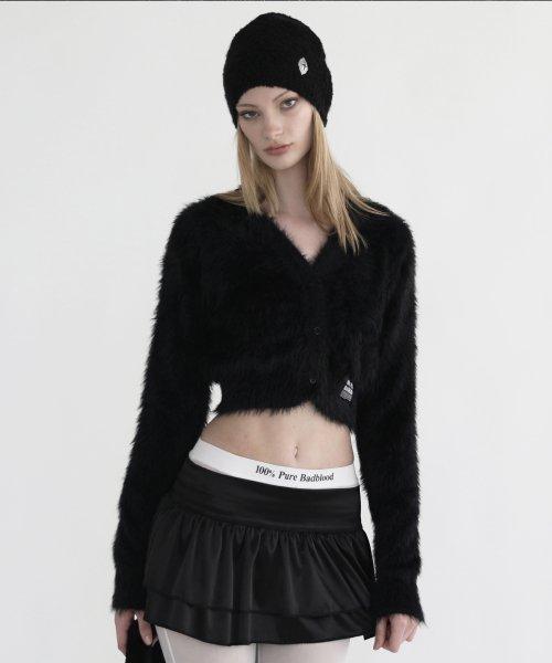 Pure 모헤어 크롭 가디건 - 블랙