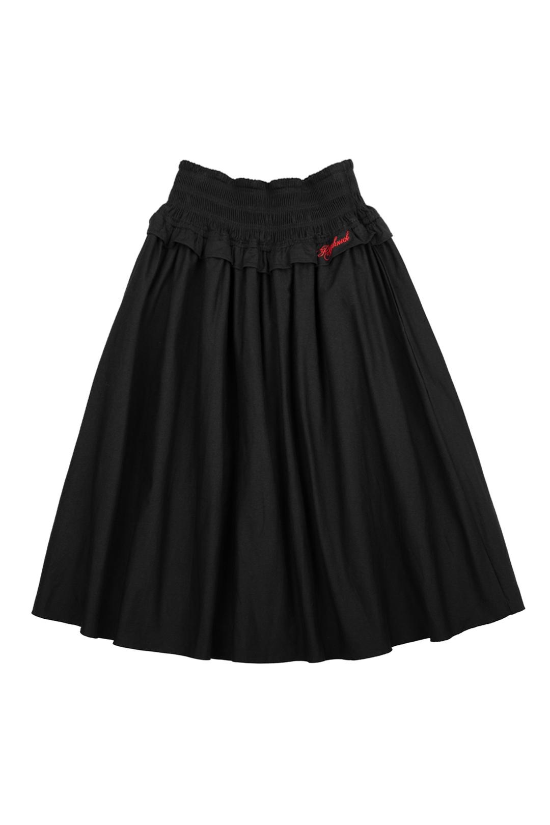 Shirred Waist Band Midi Skirt Black