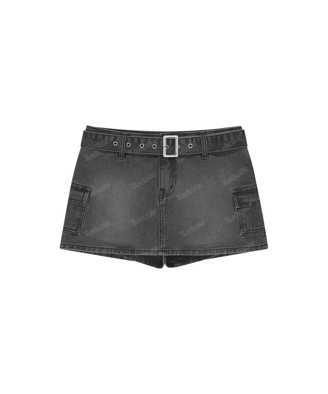 Patterned Denim Skirt - Black