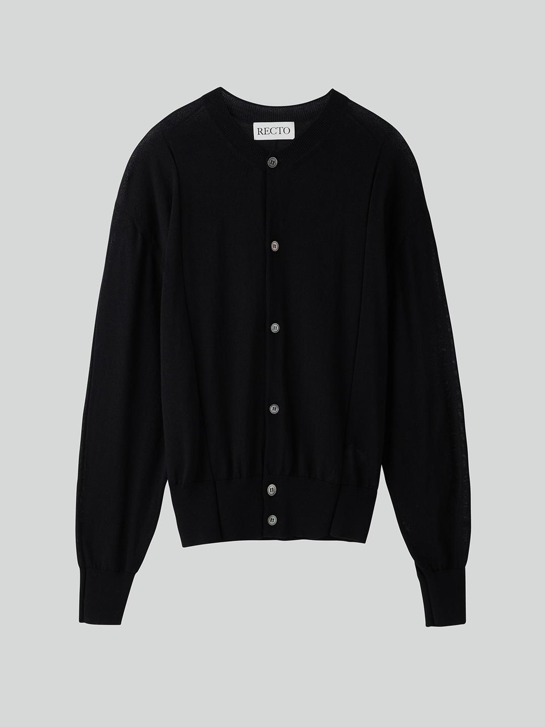 RC LOGO JACQUARD PATCH SHEER CARDIGAN (BLACK)