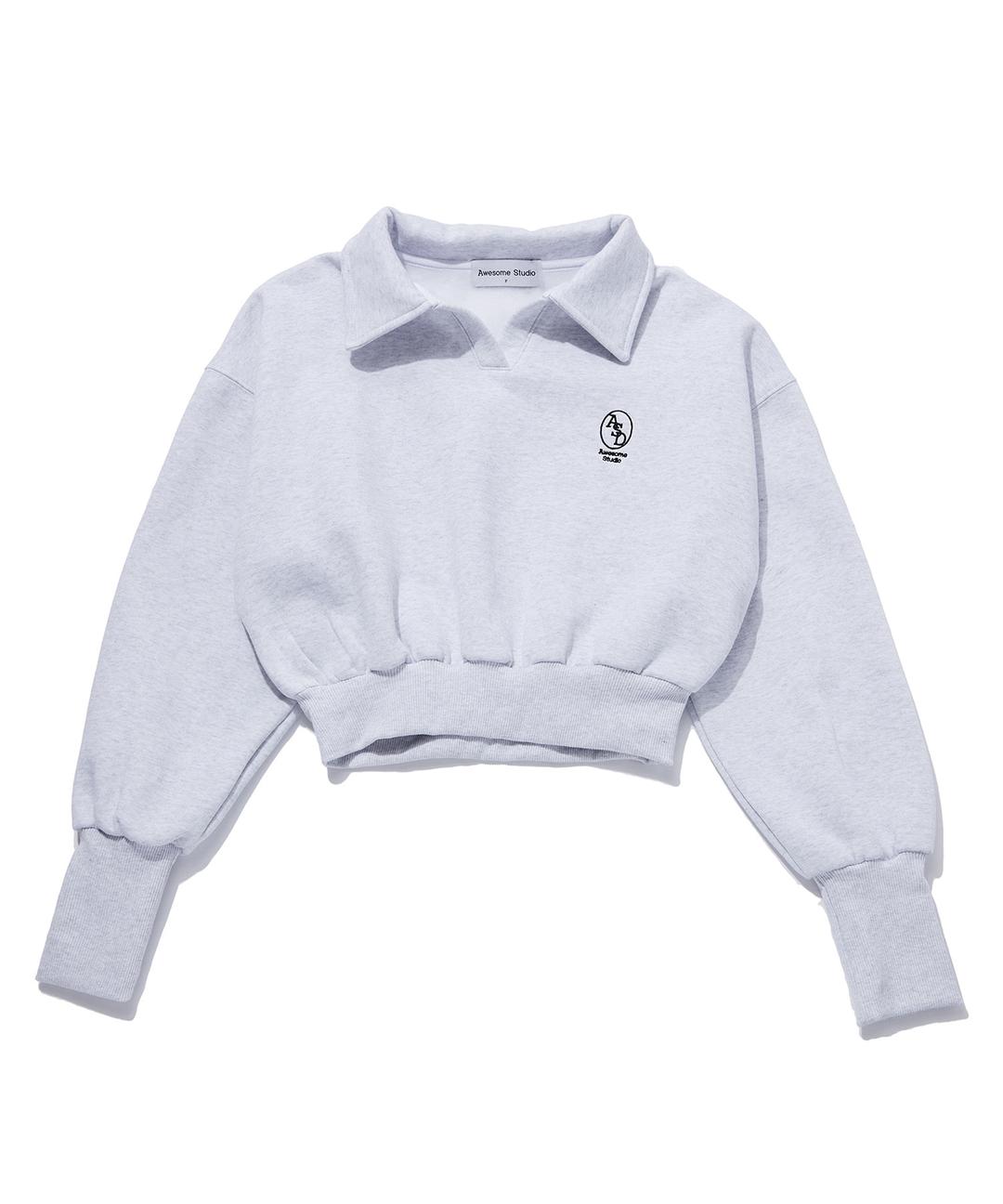 카라 크롭 스웻셔츠 화이트그레이