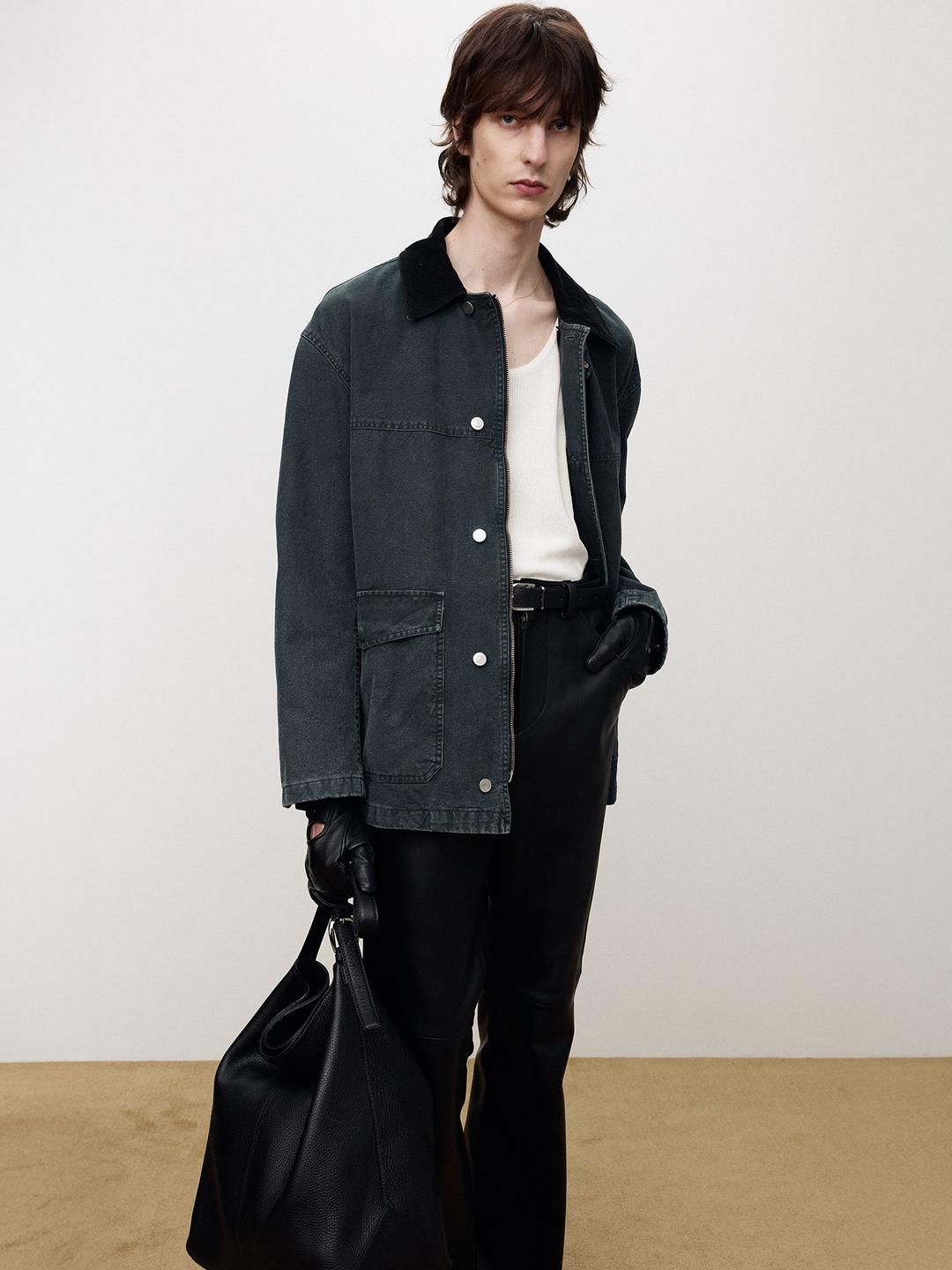 GARMENT WASHED CHORE JACKET_ FADED NAVY