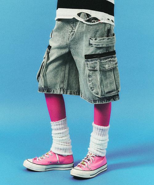 DENIM CARGO JORTS SKY BLUE
