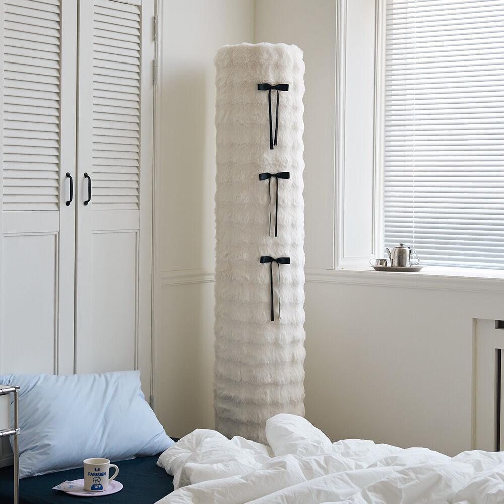 몽글몽글 밍크 퍼 스탠드 에어컨커버 라떼 + 리본 세트