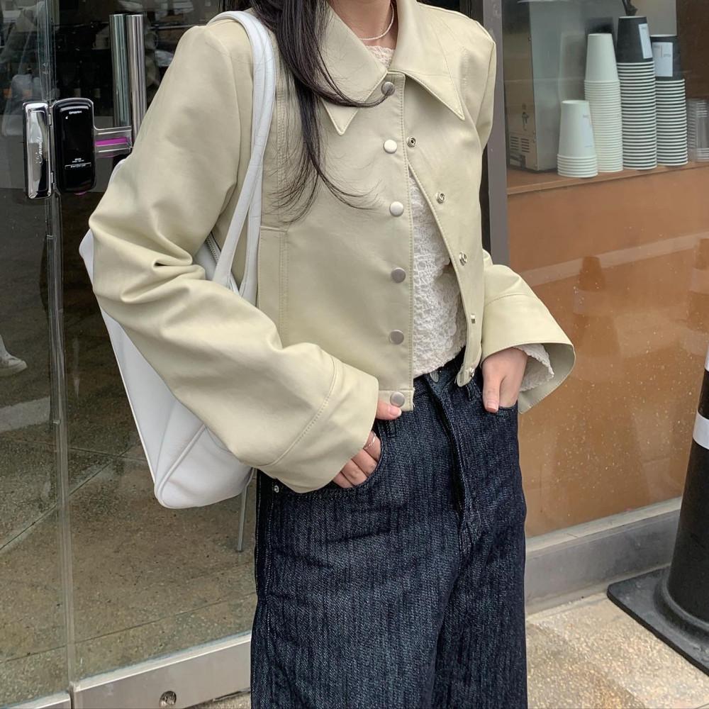 카라 숏 레더 재킷 (2colors)