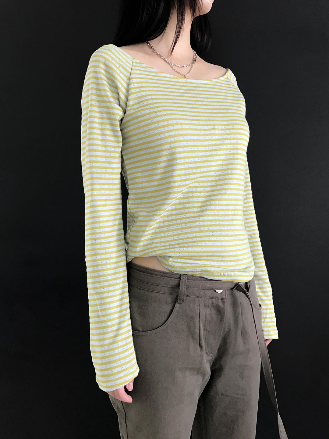 Nana stripe boat top In Green&olive (3c)
