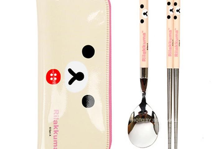 리락쿠마 슬림 수저케이스세트(얼굴)(핑크)