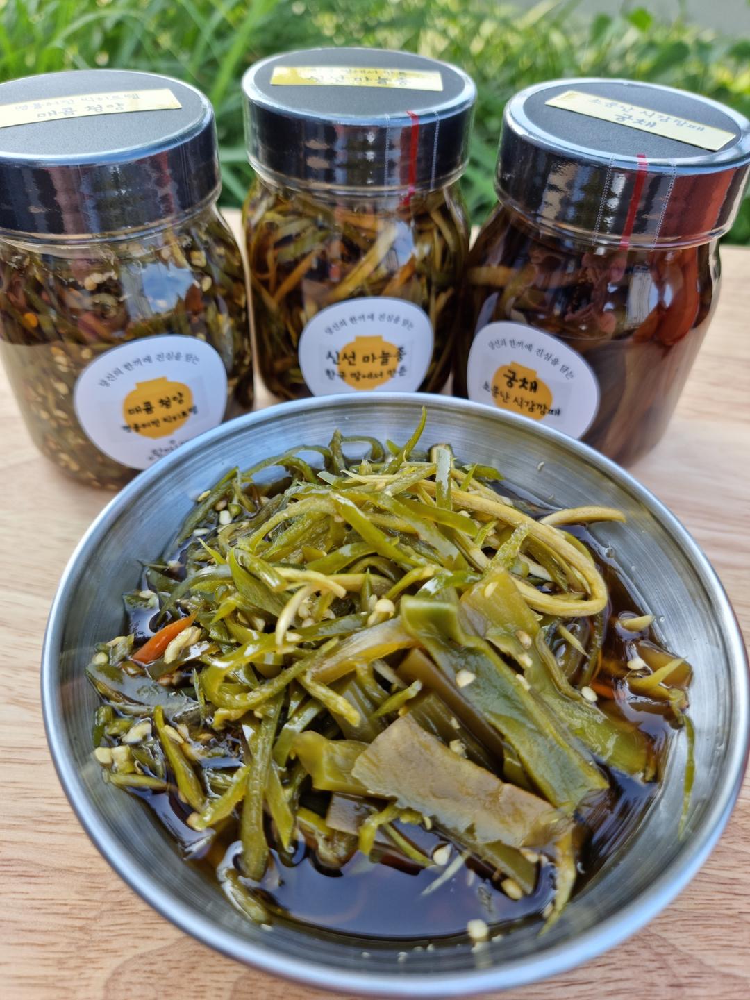 뭉치면 맛있다 3종장아찌SET 각 3종 500g (300g 1KG) 고추 마늘종 줄기상추 모듬장아찌