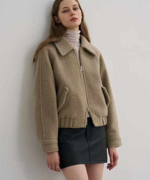 알파카 부클 밴딩 집업 숏 코트 [KHAKI GREY]