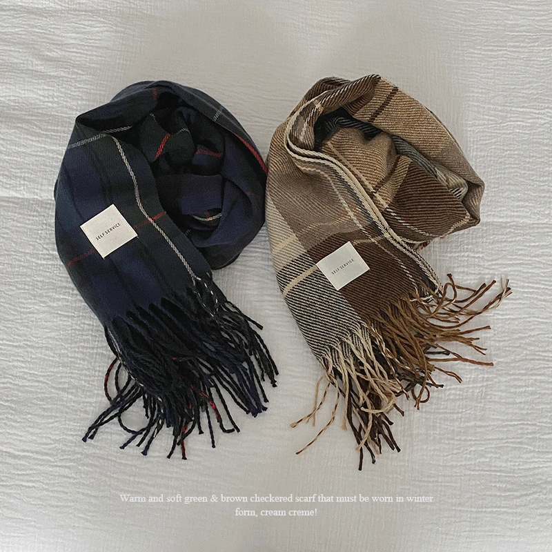 [부분빠른출고/1+1할인] 모노 체크 캐시미어 롱 목도리 머플러(2color)