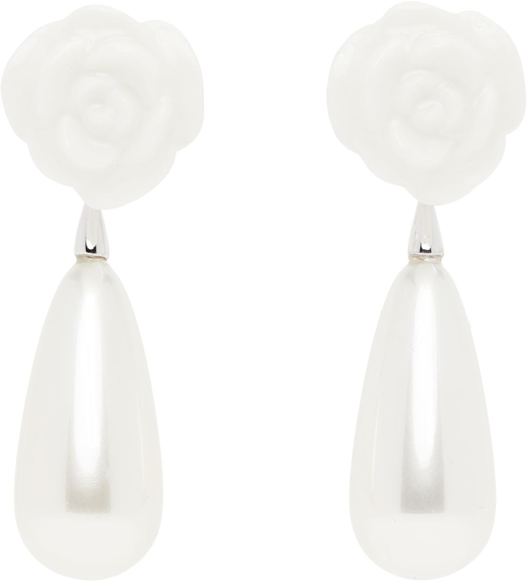 SSENSE Exclusive Bridal Capsule YVMIN Edition Ceramic Rose Faux-Pearl Earrings