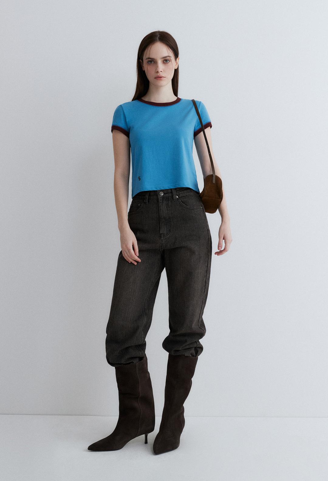 (우먼)로고 링거 티셔츠 블루