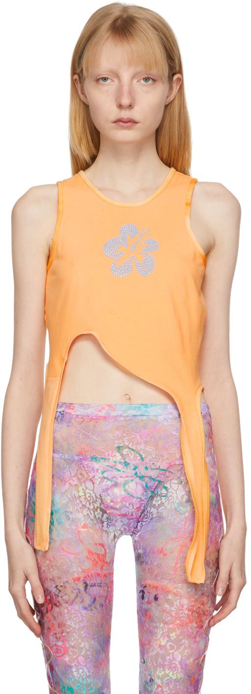 Orange Rhinestone Thistle Tank Top