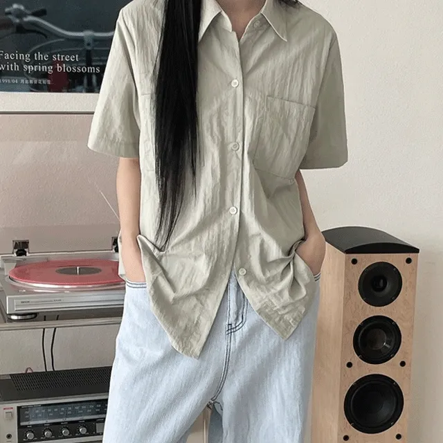 미닛 와샤 루즈핏 반팔 남방 / 나일론 셔츠