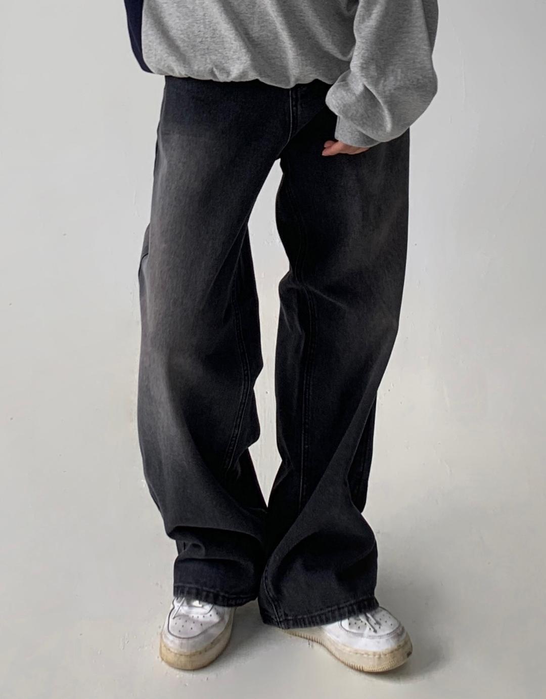 [Unisex] 프론트 베이직 워싱 와이드 데님 (2 colors)