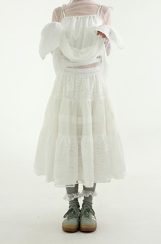 floral lace can-can banding skirt