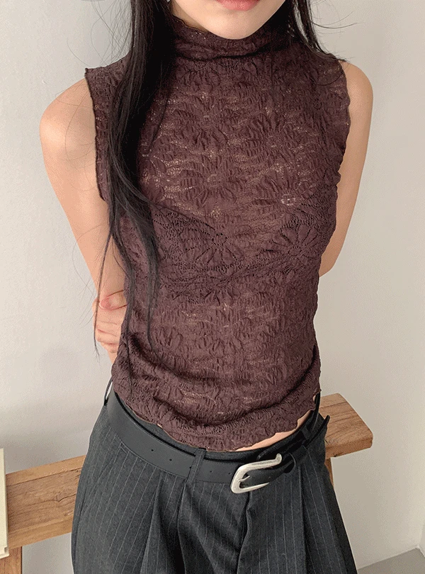 FLOWER LACE HALF-NECK SLEEVELESS (3C)