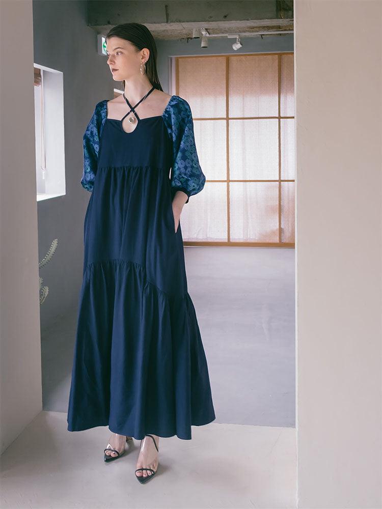 Jacquard Sleeve Tiered Dress