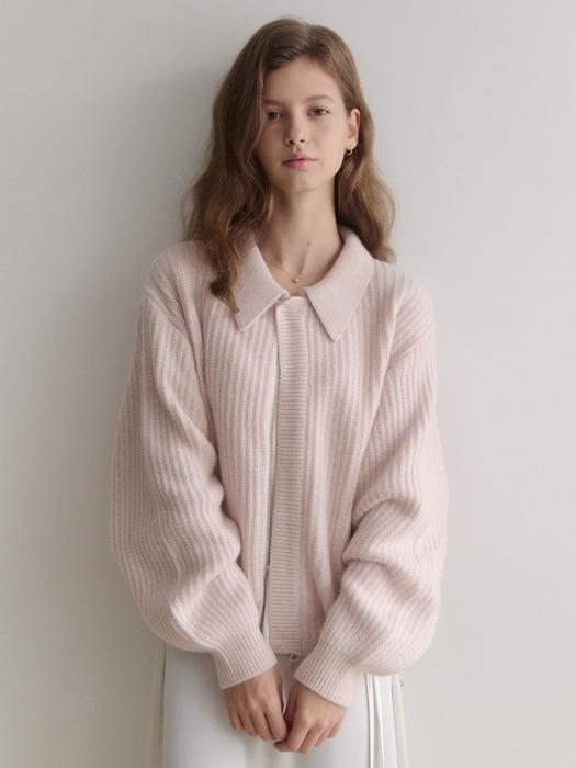esy cashmere kara knit zip up (peach)