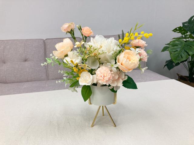 테이블 센터피스 꽃꽂이 취미 공예재료 DIY 실크 플라워 크림 장미 만들기 키트 : 덩크리