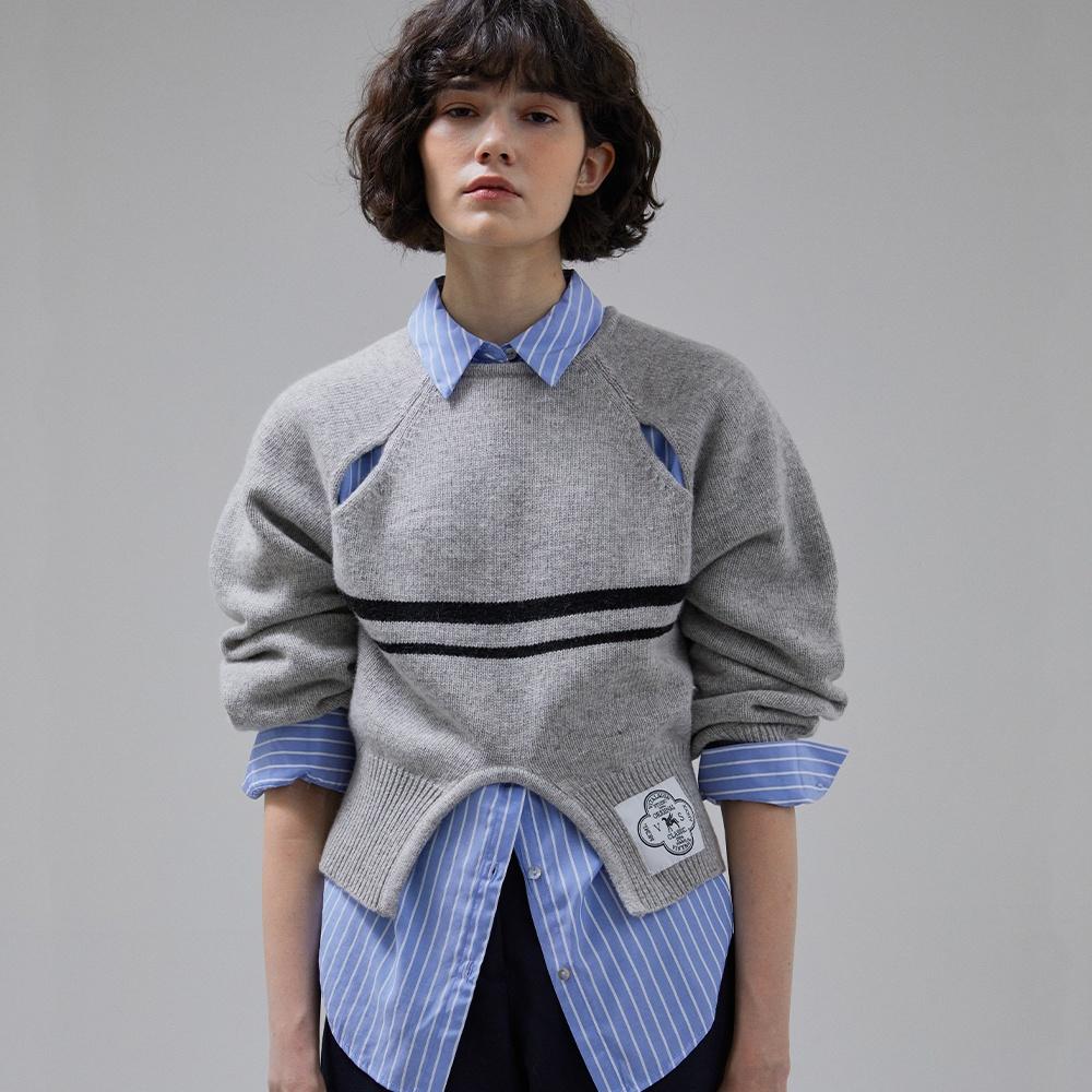 [LINE] Cut Out Line Knit Pullover (2colors)