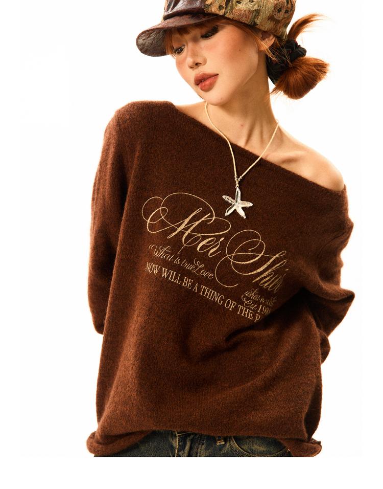 YOUNG STAGE Lettering Off-shoulder All-match Sweater (2color)