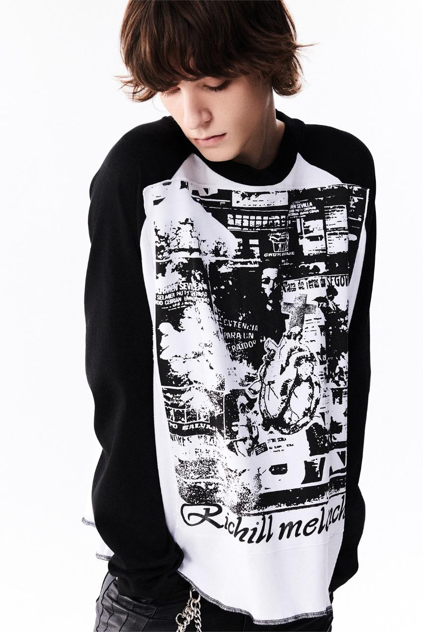 RICHILL MELANCHOLY black and white patch print thread fabric raglan