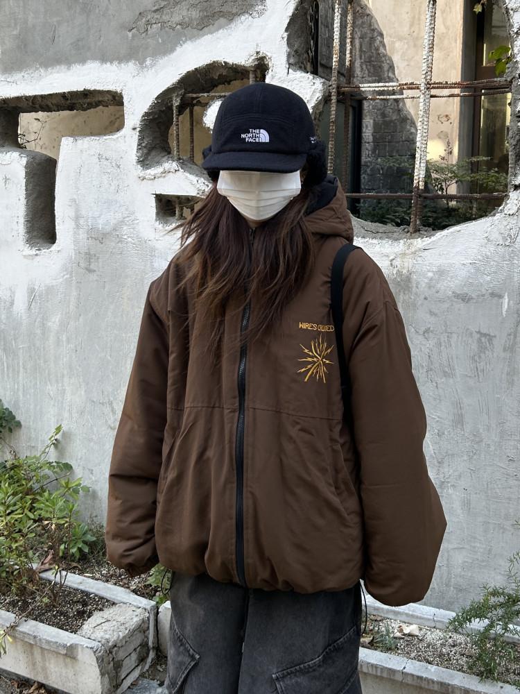 [Unisex] 오버핏 크로스 아톰 후드 패딩