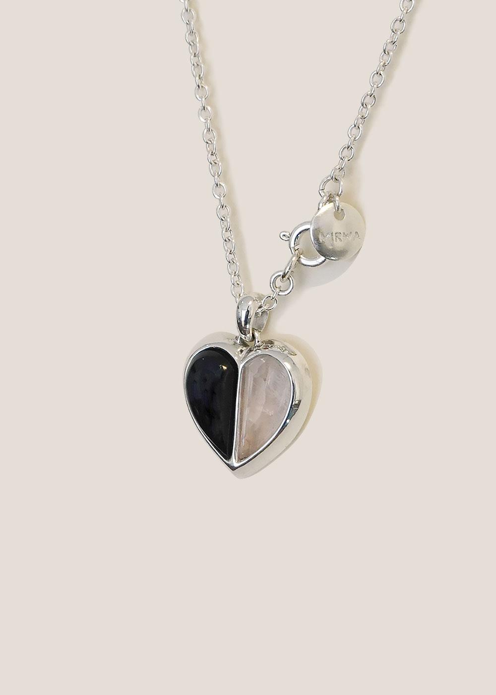 Black&pink heart necklace (onyx&rose quartz)