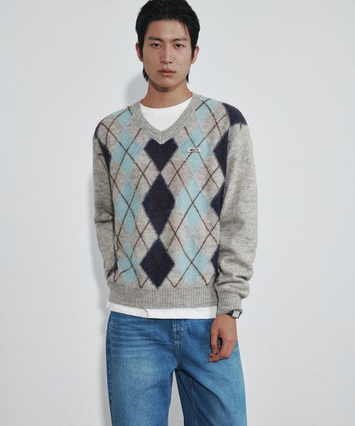 호이테(HEUTE)  OLIVER ARGYLE V NECK KNIT (M/GREY) - 사이즈 & 후기 | 무신사