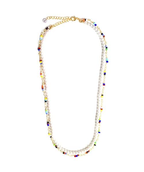 DC009_CHIxSCLT Pearl colorful chain layered necklace