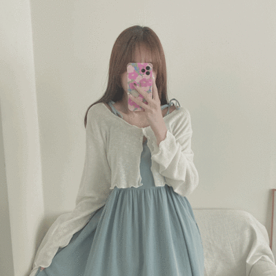 (국내제작)lip wave 크롭 물결 가디건 버튼 시스루 볼레로