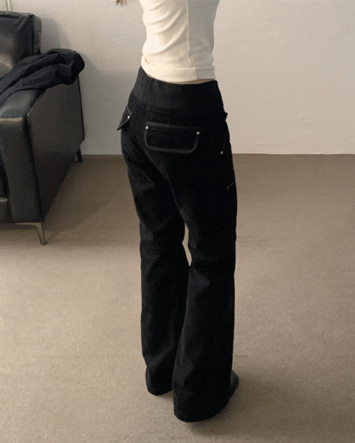 노배드웨더 [주문폭주] [고퀄리티!] 블랙 루즈 포켓 밴딩 코튼 부츠컷 팬츠