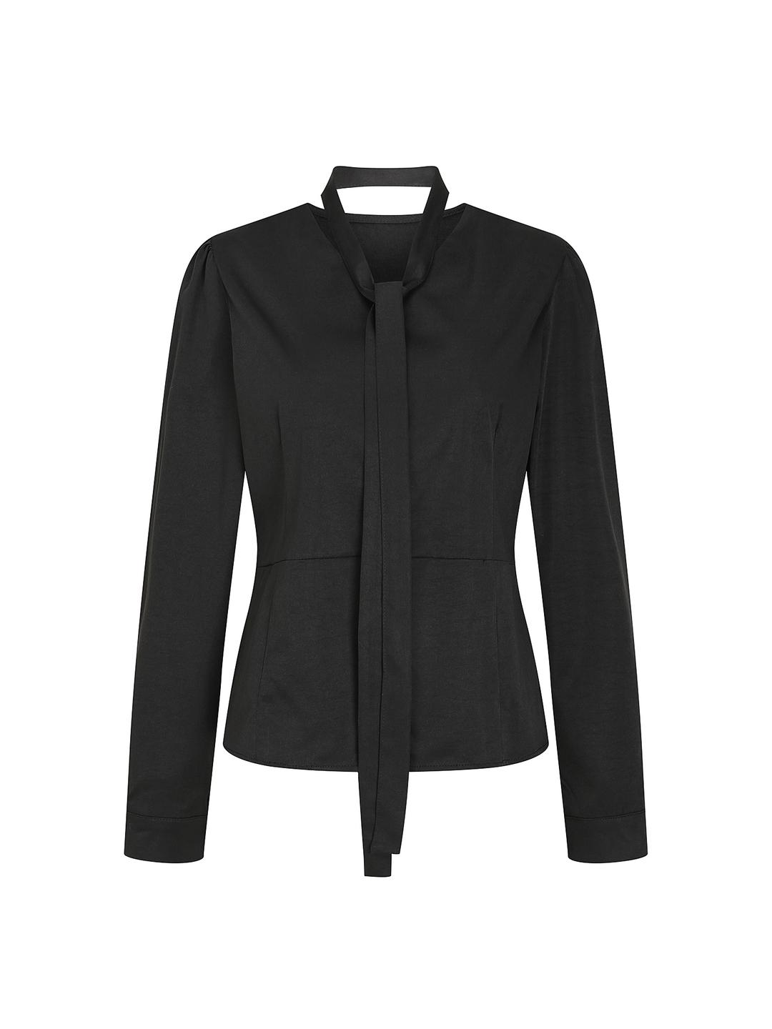 더틸버리 타이 브이넥 페플럼 블라우스 (BLACK) TP9N0BL11W