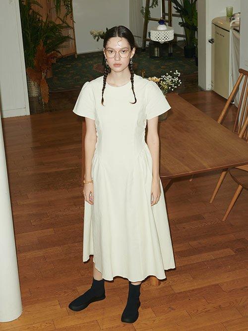 CORDUROY MAIS PUFF SLEEVE DRESS / IVORY