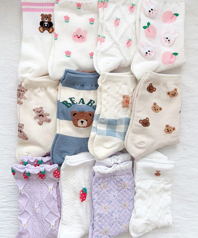 [당일출고]국내생산 학생 흰양말 중목 발목양말 하이틴체크 키치 니삭스 73종양말