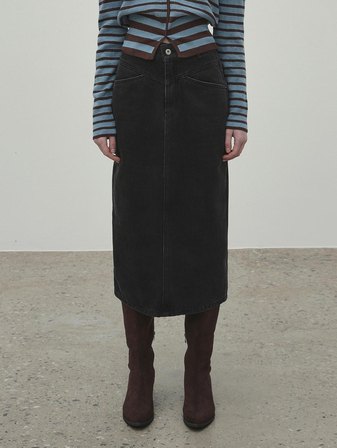 Signature Denim Skirt (Charcoal)