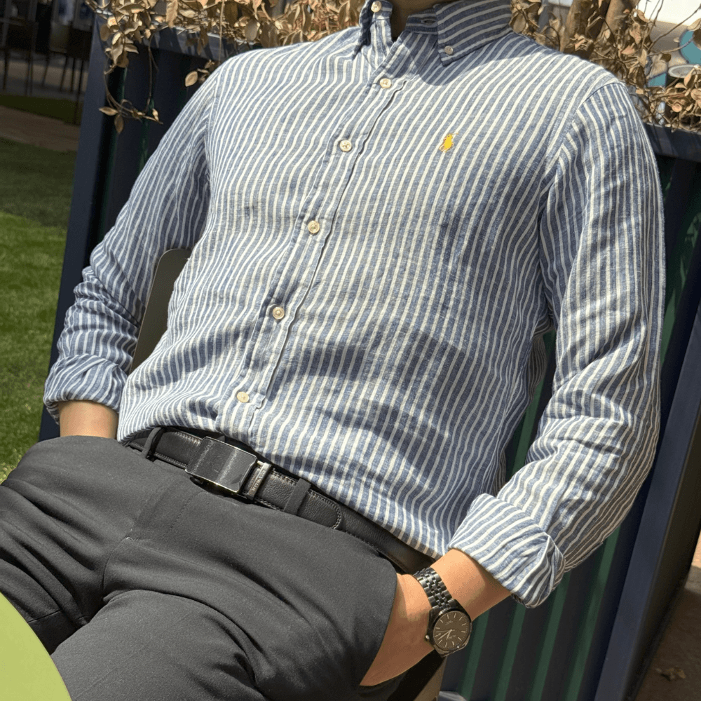 폴로 린넨 여름 남자 셔츠 네이비, XL