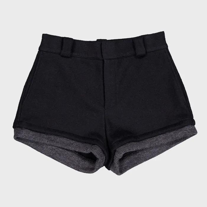 울 리브드 숏 팬츠 - 블랙
