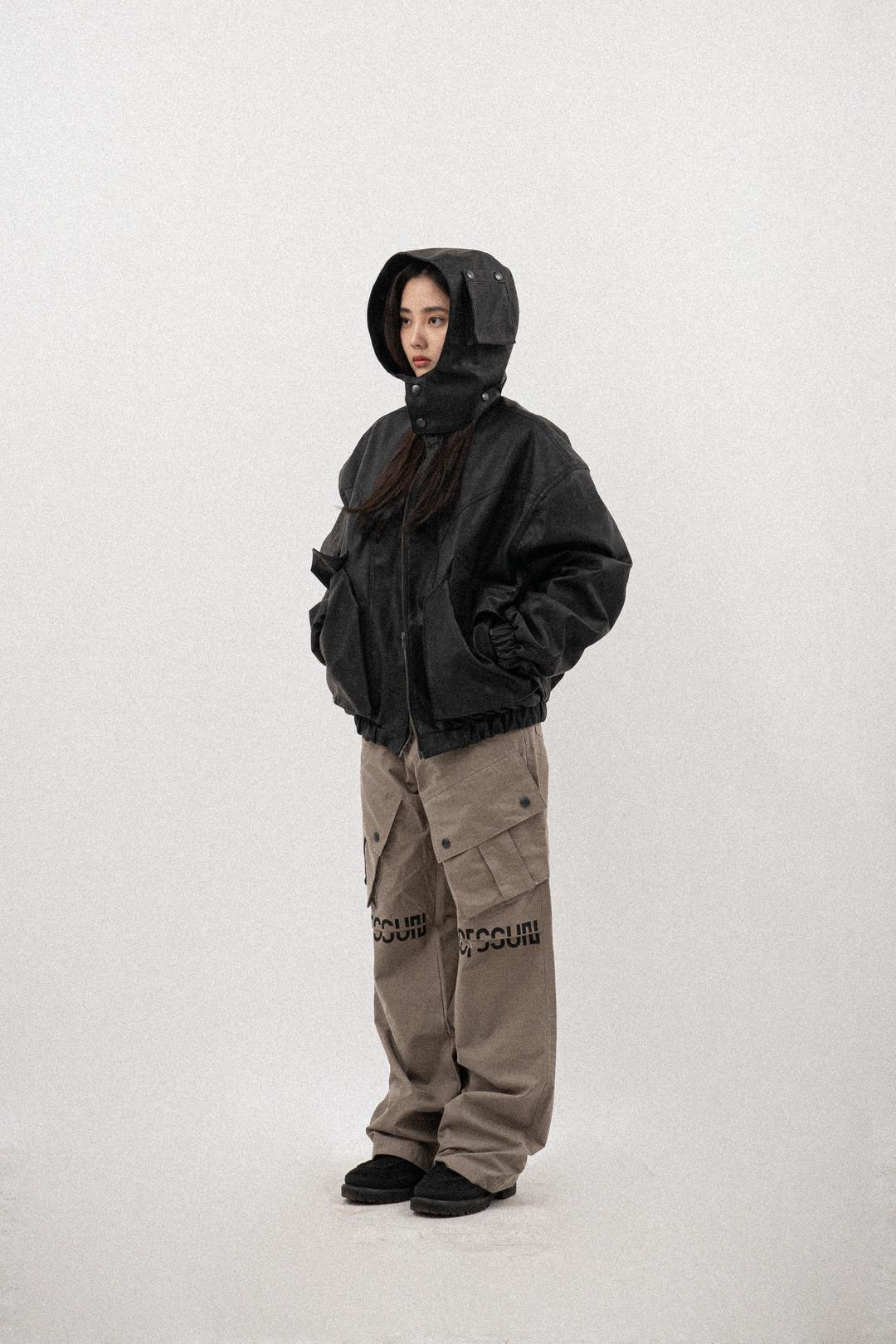 (4oz 누빔) Multi Pocket Hood Leather Jacket (Black)